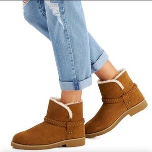 Kaii Cold-Weather Ankle Booties, Tan Ankle Boots with Faux Fur New In Box